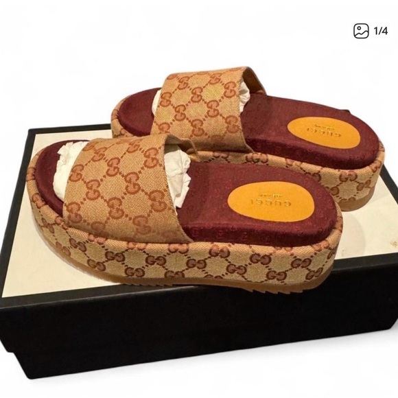 Gucci Women's Brown and Burgundy Slide Sandals - Picture 3 of 3